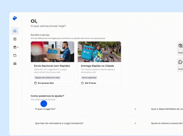 Gif animado mostrando a plataforma Loggi em funcionamento