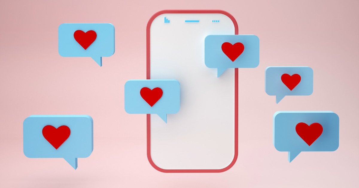 Mockup de smartphone representando tamanhos post instagram com likes