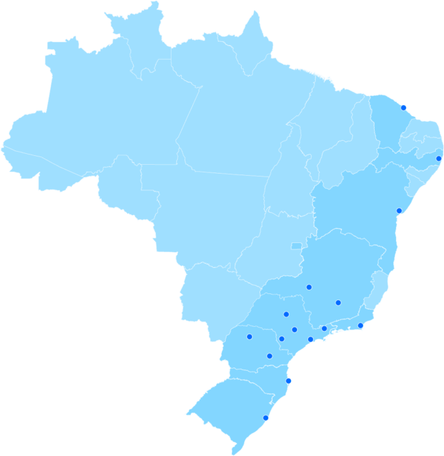 Mapa mostrando todas as cidades onde Loggi Fácil está disponível