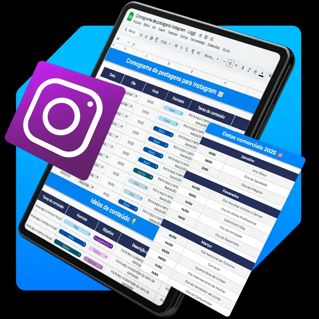 Tablet exibindo Cronograma de Postagens Instagram
